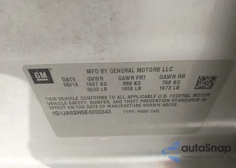 2014 Chevrolet Sonic Ls Auto from USA, damaged, VIN 1G1JA6SH5E4208343